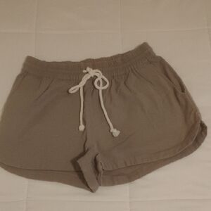 Sage/Taupe Drawstring Shorts with White Tie And Pockets